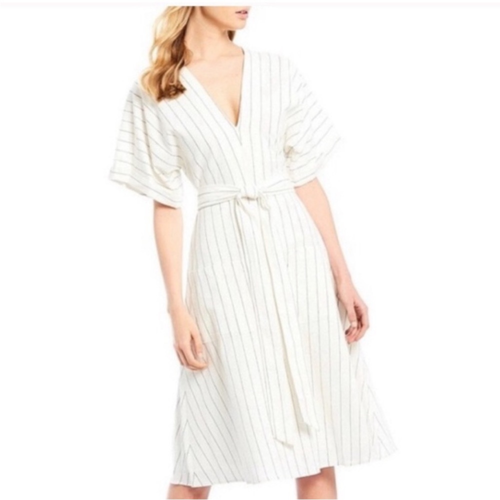 GIANNI BINI Ivory black Striped V-Neck Dress size 2